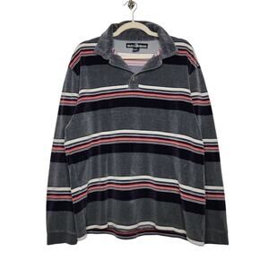 Vintage Bullhead Velvet Velour Rugby Polo Long Sleeve Stripe Surf Skate Large